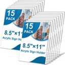 15 Pack Acrylic Sign Holder 8.5 x 11, L-Shape Clear Plastic Display Stand for Tabletop, Acrylic Stands for Flyers, Table Paper Holder, Vertical Sign Holder 8.5x11 for Restaurants, Office and School(Slant 15 Pack 8.5x11)