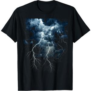 LIGHTNING Thunder and Lightning and Bolt Storm Cloud Strikes T-Shirt (Small, Black)