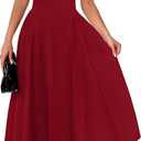 OFEEFAN Summer Dresses for Women Square Neck Corset A Line Maxi Dress Ruffle Ruched Waist Flowy Outfits (Red, S)