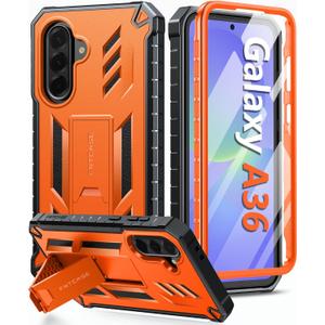 FNTCASE for Samsung Galaxy A36-5G Case: for Galaxy A56-5G Case with [Built-in Screen Protector & Kickstand] [Military-Grade Drop Protection] Heavy Duty Protective Full Body Shockproof Rugged Orange