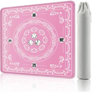 Mahjong Mat - Elegant Pink with Lace Trim | Non-Slip Rubber Gaming Mat & Noise Reducer | for Mahjong Tiles, Poker, Cards, Dominoes, Board Games | 32.4x32.4 Inch (Pink-blue and White Porcelain)