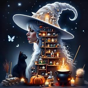 mjcakrn Halloween Paint by Numbers Kit for Adults, Halloween Paint-by-Number Kits, Acrylic Easy Painting by Numbers, Paint by Numbers on Canvas for Home Wall Decor 14x14 Inch