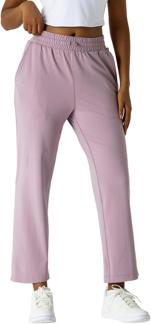 Women's Moisture-Wicking Crop Flare Pants - Shockcord Waist, Compressive Fabric & Side Pockets | Yoga,Fitness,Daily Use (XL)
