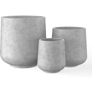 Kante 15.3"+11.6"+8.2" Dia Round Concrete Planter, Large Outdoor Indoor Planter Pots Containers with Drainage Holes and Rubber Plug for Home Garden Patio, Natural Concrete, Set of 3: 15.3" + 11.6" + 8.2" D