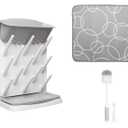 Ubbi Vertical Bottle Drying Rack, Bottle Brush & Microfiber Drying Mat Bundle, Newborn Baby Essentials, Baby Registry Must Haves, New Parent Gifts, Gray