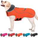 SUNFURA Dog Coat, Warm Dog Coat XXL Puffer Jacket with Harness Hole, Reflective Pet Snow Jacket Turtleneck Fleece Vest for Weimaraner, Labrador, Golden Retriever, Orange 2XL