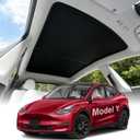 Sunshade Roof for Tesla Model Y 2020-2025 Accessories, Upgraded Carbon Steel Frame [No Sagging] Heat Insulation Glass Sunroof Cover, Dual Layer Cooling Fabric, 2PCS, Interior Black