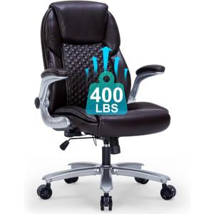 Home Office Chair, Executive Comeputer Desk Chair Ergonomic Office Chair with Adjustable Lumbar Support, Tilt Lock, PU Leather, Swivel Rolling Chair for Gaming Adult Working Study-Brown