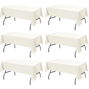 6-Pack Ivory Tablecloths for Rectangle Tables, 60 x 102 Inches, Stain-Resistant Polyester Fabric for 6 Foot Tables - Washable Table Covers for Weddings, Banquets, Birthday, Parties, Events