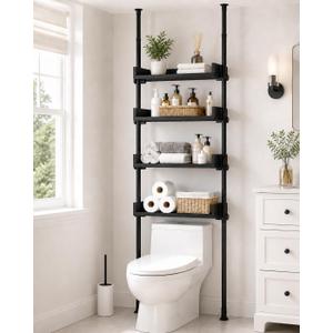 ALLZONE Tension Over The Toilet Storage Cabinet, No-Drill, Fits 92-116 in., 4-Tier