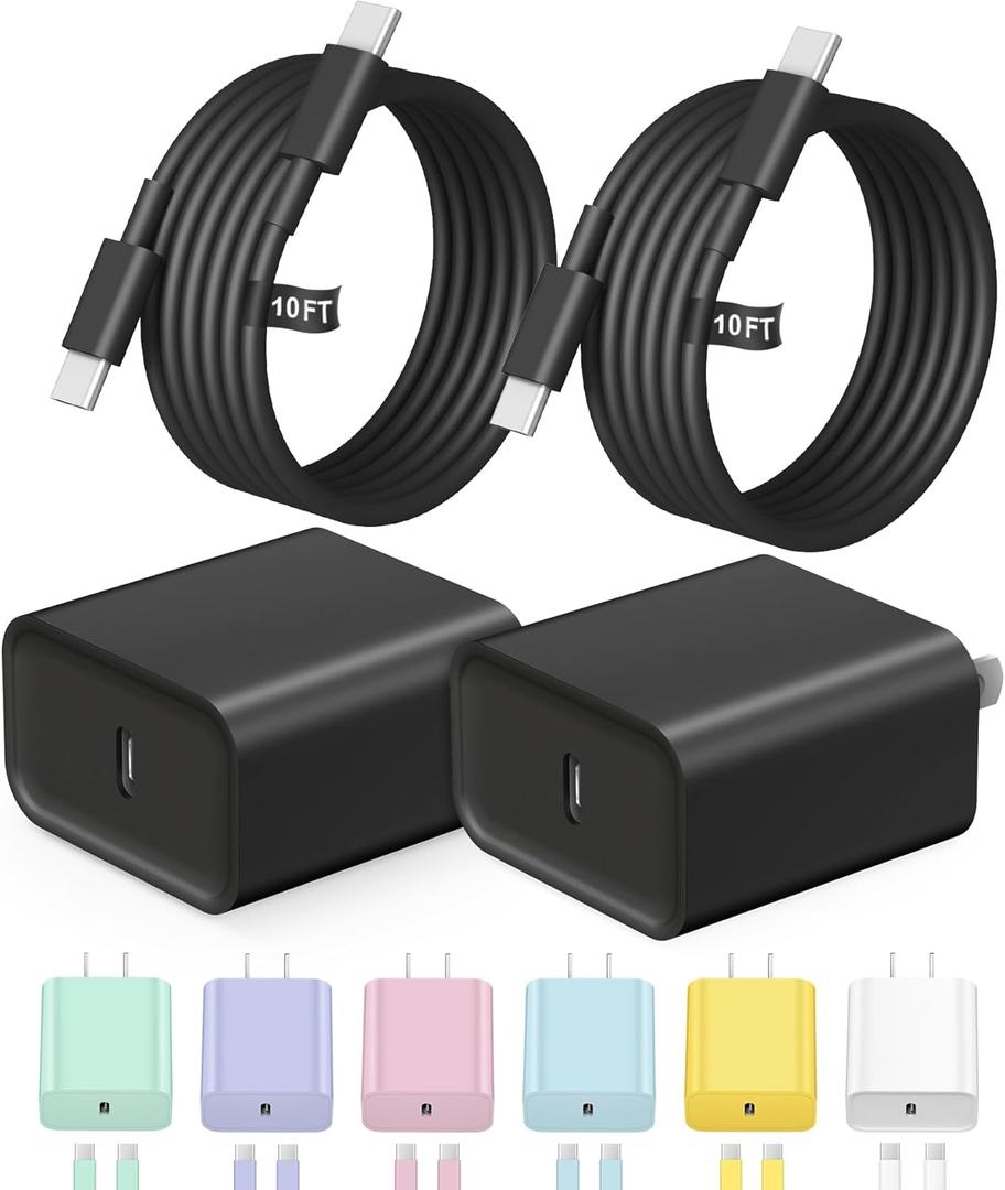 iPhone 17 16 Charger Fast Charging [ETL Safety Certified] 20W 2Pack USB C Charger Block Type C Chargers with 10FT Type C Cable for iPhone Air/17/17 Pro/17 Pro Max/16/16 Plus/16 Max/15/15 Max(Black)