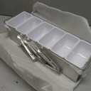 Mifoci 1 Pack Stainless Steel Chilled Condiment Server 6 Removable Slot Toppings Containers with Lid and Bottom Ice Bar Garnish Tray with 9 Silverwares 4 Ice Boxes for Christmas Party, Events and Bar, as shown in the picture