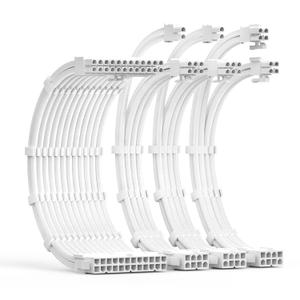 PSU Cable Extension Kit 30CM Length with Cable Combs 1x24Pin/1x8Pin(4+4) EPS/2x8Pin(6P+2P) PCI-E/PC Sleeved Cable for ATX Power Supply(White)
