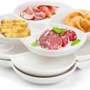 ZENFUN Set of 3 Porcelain Appetizer Platter with 4 Compartment, Flowershaped Candy and Nut Serving Tray Snack Serving Plate Dishes for Vegetables, Fruit, Dessert, 8.5'' x 8.5'', White