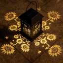 Outdoor Solar Lanterns, 2 Pack Hanging Solar Lights Waterproof, with Type-C Charging Port and Ground-Mounted Light Poles, Sunflower Decorative LED Lanterns Maintain 10 Hours of Lighting (2Pack)