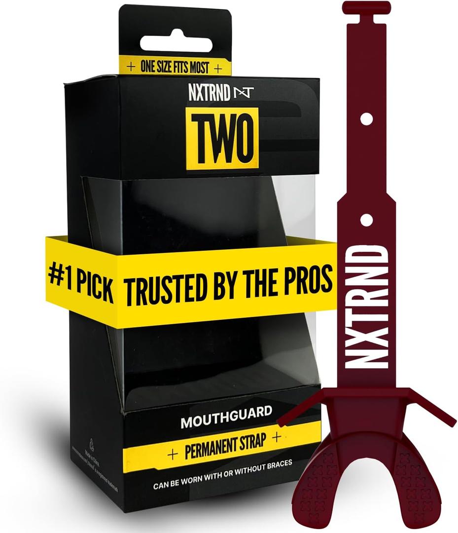 Nxtrnd Two Football Mouth Guard, Football Mouthpiece with Strap, Fits Adult & Youth (Maroon)