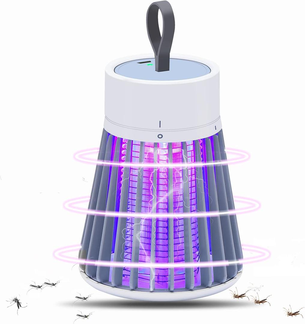 Rechargeable Mosquito Zapper for Home & Camping - UV Purple Light Electric Insect Trap, USB Charging, Safety Grid, Indoor/Outdoor Bug Killer (Gray)