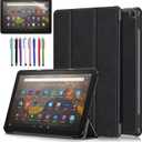Case for Amazon Fire HD 10 Tablet 10.1" Inch Display (13th Generation, 2023 Released) - Lightweight Tri-fold Stand Cover Case + 1 Screen Protector and 1 Stylus (Black)