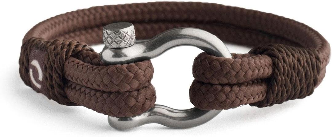 Mens Rope Bracelet - Stainless Steel Silver Shackle, Extremely Durable and Scratch Resistant Waterproof Paracord, Handmade, Nautical Wristband for Men (Chocolate)