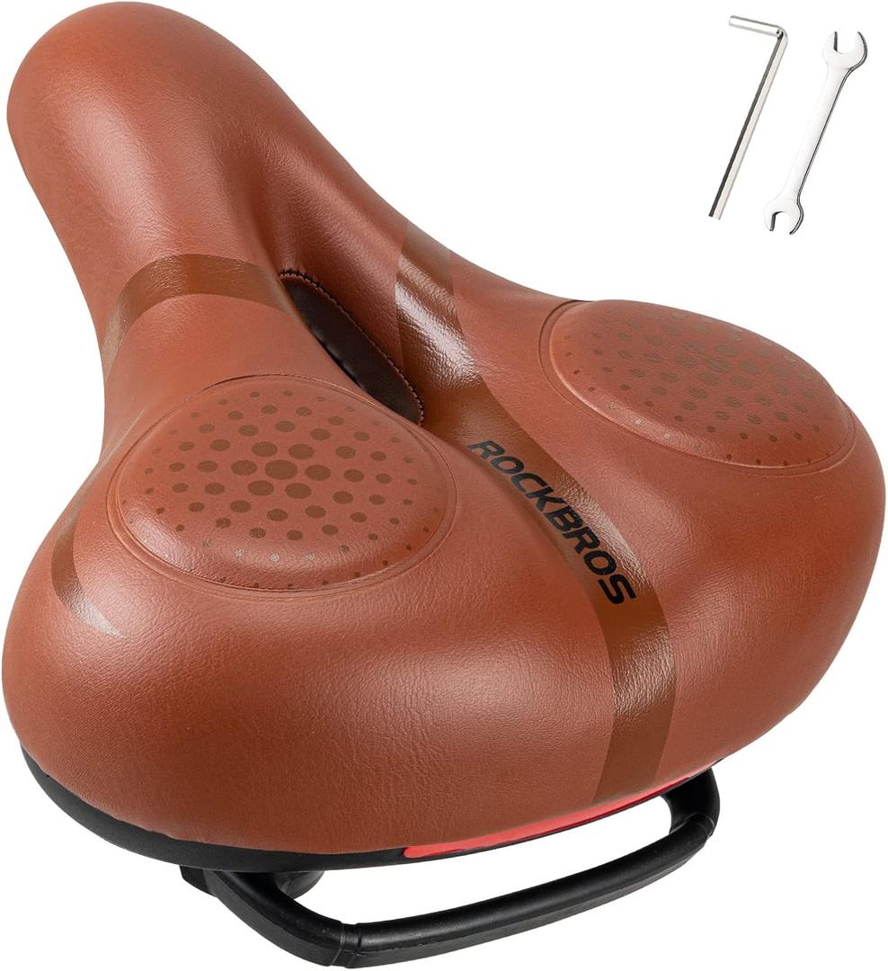 ROCKBROS Bike Seat for Men Women Comfort Wide Gel Bike Seat Replacement,Breathable Waterproof Padded Bicycle Saddle, Compatible with Cruiser/Mountain/Fat Bikes (Brown)