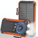 Power Bank Portable Solar Charger, Wireless Fast Charging Battery Pack, 20000mAh Capacity USB-C Input, 6 Outputs, Dual LED Flashlight, USB Battery Pack for Cell Phone Camping Travel Emergency (Orange)