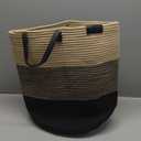 VIPOSCO Tall Laundry Basket, Large Dirty Clothes Hamper with Leather Handle, Woven Rope Storage Basket for Blanket, Toy In Living Room, Bathroom, Bedroom - 58L Brown & Black