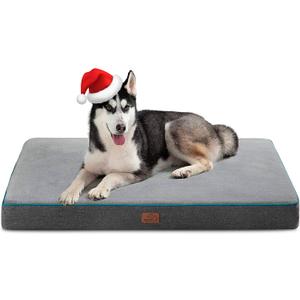 Bedsure Memory Foam Dog Beds Large Sized Dog - Orthopedic Pet Beds for Crate with Removable Washable Cover and Nonskid Bottom, Plush Flannel Fleece Top Pet Mat, Grey (35"L x 22"W x 3"Th)