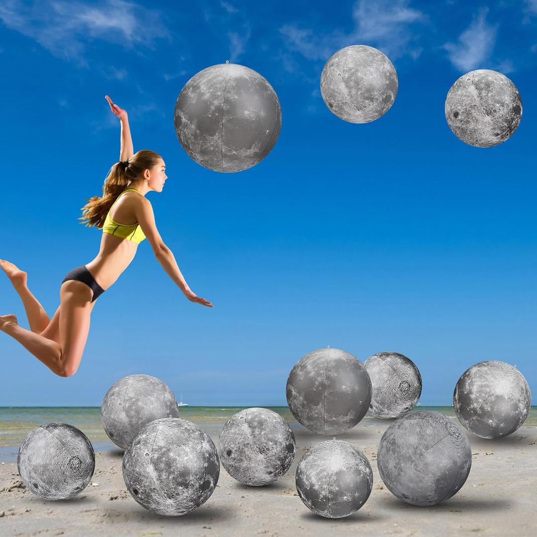 Shappy 12 Packs Moon Inflatable PVC Ball Bulk - Gray Moon Shape Science Teaching Aids Planet Beach Ball for Kid Birthday Party Classroom Planetarium (16 Inch,24 Inch)
