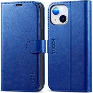TUCCH Wallet Case for iPhone 13 6.1-inch 5G, [RFID Blocking] Card Slots Holder Stand [Shockproof TPU Interior Case] PU Leather Magnetic Protective Flip Cover Compatible with iPhone 13, Klein Blue