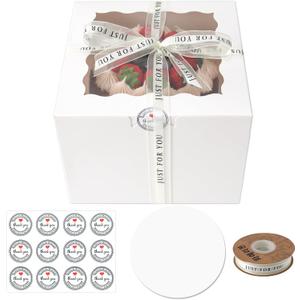 28 Sets 6x6x5 Cake Box, White Cake Box with Window 6" White Cake boxes Round Boards, 6inch Cake Containers with Lids for Easter and Mother's Day Cheesecake, Cakes(6 * 6 * 5inch/28pcs)