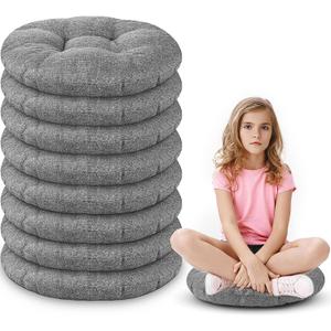 Fumete 8 Pcs 16 Inch Round Floor Cushions for Kids and Toddlers, Flexible Seating Classroom Furniture Floor Pillow for Home, Daycare, Preschool, Yoga and Meditation (Gray), 40 x 40 x 9 cm/ 16 x 16 x 3.6 inches
