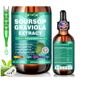 Soursop Bitters Liquid 10-in-1 with Ashwagandha, Black Seed Oil & Turmeric, Gotu Kola for Immune Support, Gut Health, Cell Regeneration & Antioxidant, Vegan, Non-GMO, Sugar-Free, 2 Fl Oz