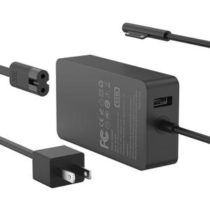65W Surface Pro Laptop Charger for Microsoft Surface Pro 10, 9, 8, 7+, 7, 6, 5, 4, 3, X, Windows Surface Laptop 6, 5, 4, 3, 2, 1, Surface Go Tablet, Surface Book 3, 2, 1, Support 44W, 36W, LED, 10FT (Black)