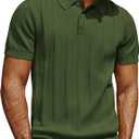 PJ PAUL JONES Mens Polo Shirts Short Sleeve Textured Knit Polo Shirt Ribbed Casual Golf Shirts (Green, XXL)
