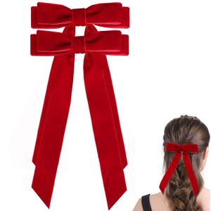Large Red Velvet Hair Bows For Girls,2 PCS 5 Inch Bows Hair Alligator Clips Accessories for Women Girls Toddlers Kids