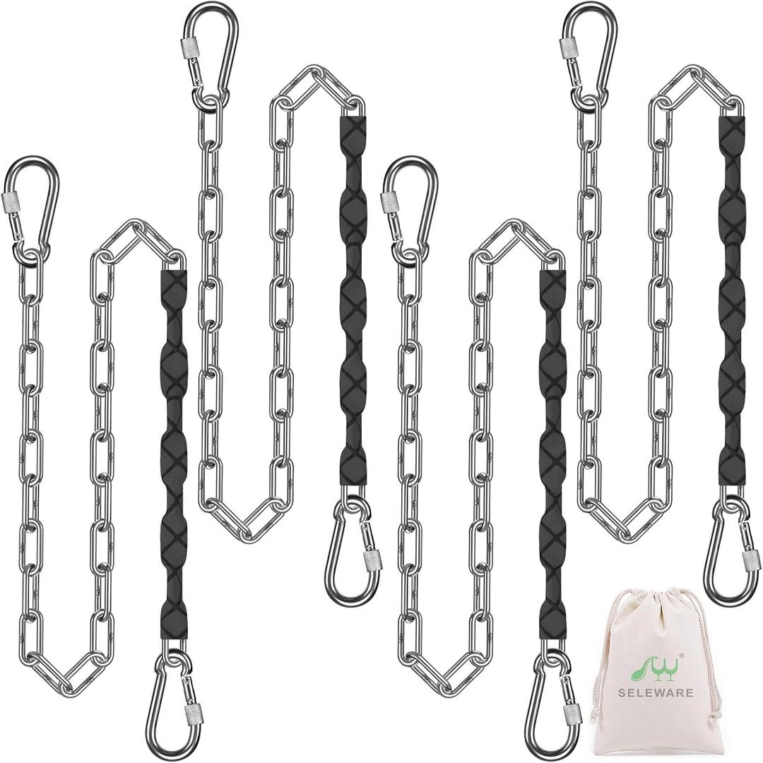 SELEWARE 4 Pcs 85" Hanging Swing Chains, 1000LB Capacity Stainless Steel Hanging Chains with 8 Carabiners, Hanging Chair Hardware for Kids Tree Swings, Hammocks, Punching Bags & Indoor/Outdoor Gym