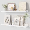Dreamland Picture Ledge Shelf for Wall, Floating Shelves Set of 2, 24 Inch Long Floating Shelves with Lip for Living Room, Bedroom, Bathroom, Kitchen, White