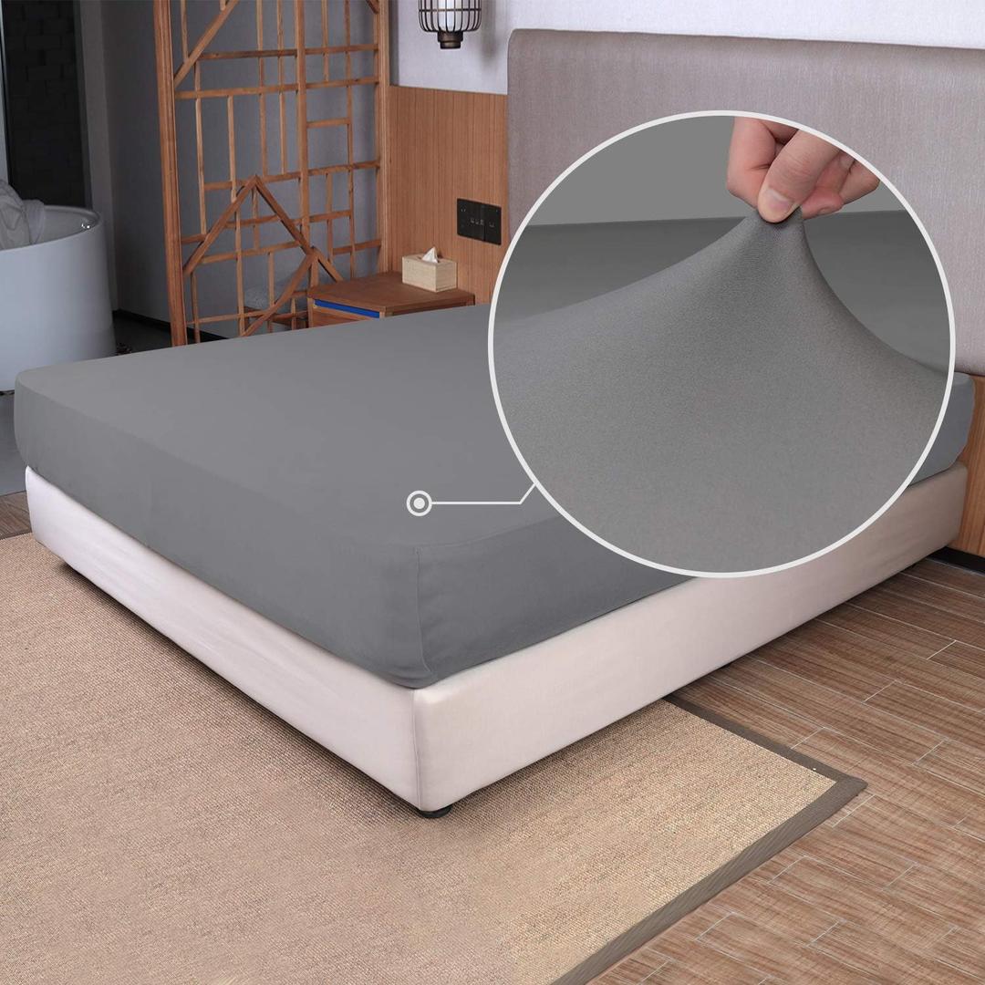 Twin Size Fitted Sheet Only - 4-Way Stretch Knit, Snug Fit, Wrinkle Free & Stay in Place, No More Slipping Off for Mattress, Soft & Comfortable - Light Gray, Twin (Twin/Twin XL/RV Twin)