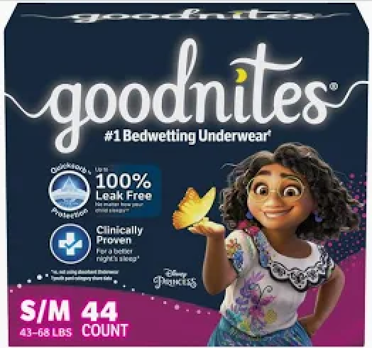 Goodnites Girls' Nighttime Underwear (Size S/M, 33 Count)