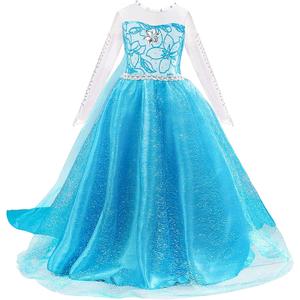 FUNPARTY Princess Costumes Dress Up for Little Girls with Wig,Crown,Mace,Gloves Accessories Age of 3-12 Years (Blue-no Accessories)