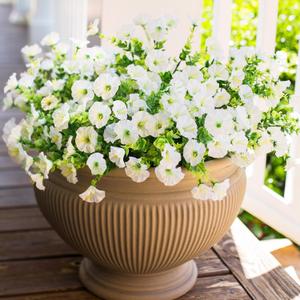 Artificial Flowers Plant for Outdoor Outside Spring Decoration, 12 Bundles Fake White Flowers Silk Morning Glory UV Resistant Realistic Faux Flowers for Front Door Porch Patio Yard Window Box