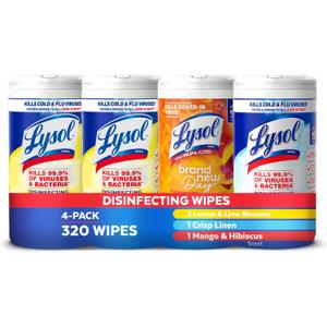 Lysol Disinfecting Wipes Bundle, Home Apartment Dorm Room Essentials and Cleaning Supplies, All Purpose Cleaner, Multi-surface Cleaning Wipes, Multi-Scent Sanitizing Wipes Bundle, 80 Count (4pk)