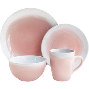 American Atelier Oasis Round Dinnerware Set-Pink/White, 10.5x10.5", 16Piece