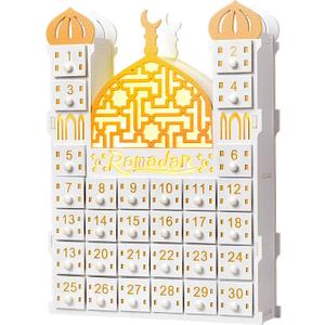Wooden Ramadan Advent Calendar 30 Storage Drawers Ramadan Countdown Calendar 30 Days Advent Muslim Islam Castle Decorations for Eid Party Supplies