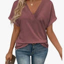 T Shirts Short Sleeve V Neck Tees Womens Tops Beach Vacation Fashion Clothes 2025 Casual Summer Spring Fall Outfits Size L