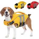 IECOii Dog Life Jacket for Swimming Boating High Visibility, Doggy Floating Vest with Sturdy Grab Handle D Ring, Reflective Adjustable Water Vests for Medium Breeds, Pool Beach Lake, Yellow, Size L (L(Chest:22.8"29.5"))