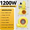 Bounce House Blower, 1200W 1.61HP Powerful Air Blower with Great Heat Dissipation, Strong Wind Inflatable Blower for Bouncy Castle, Jumper, Water Slide, Bounce House, Leaf Blower Corded