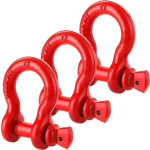 Bekith 3 Pack D Ring Shackles - 3/4" Rugged Unbreakable Heavy Duty Tow Shackle for Strap, Winch, Vehicle Recovery - 28.5 Ton (57,000 Lbs) Maximum Break Strength, Red