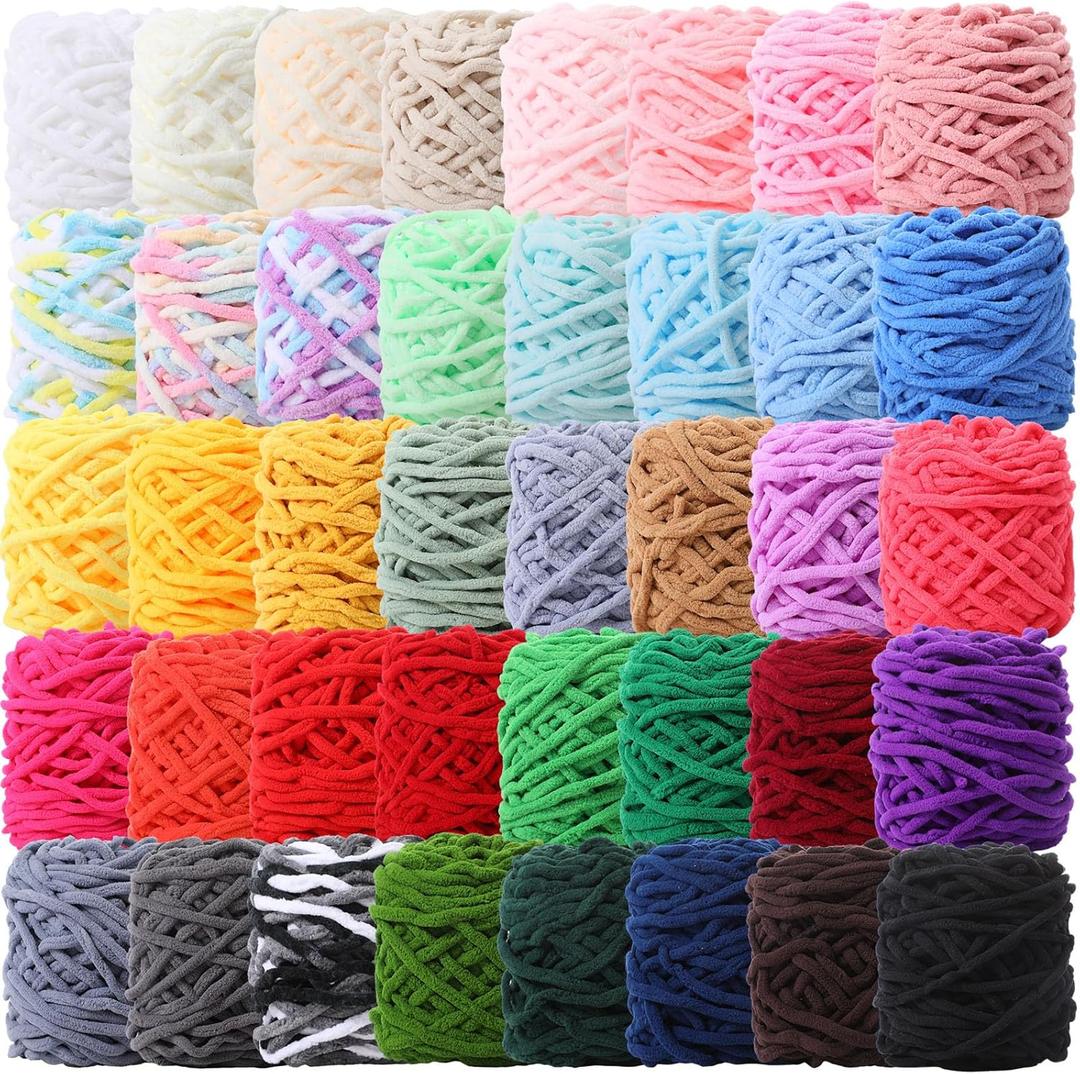 Buryeah 40 Skeins Soft Chenille Yarn for Crocheting 2187 Yards Multicolored Blanket Velvet Bulky Thick Fluffy Plush Fluffy Yarn for Hand Knitting DIY Rugs Scarf Gloves Stuffed Animals Bags