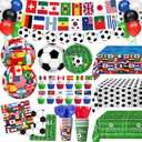 Soccer Birthday Party Decorations Includes Plates, Napkins, Cups, Banner, Hanging Swirls, Tablecloths, Balloons, Cupcake Toppers for 2026 Soccer Party Decorations, Serves 24